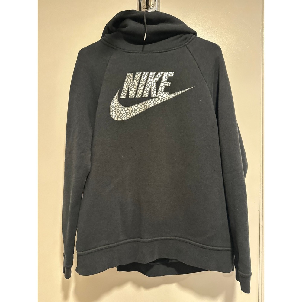 Nike Athleisure Funnel Neck Hoodie Sz:M Black Polka Dot Swoosh streetwear